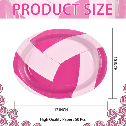 50Pcs Pink Volleyball Oval Paper Plates - Grencian