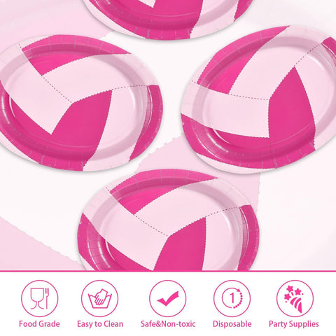 50Pcs Pink Volleyball Oval Paper Plates - Grencian