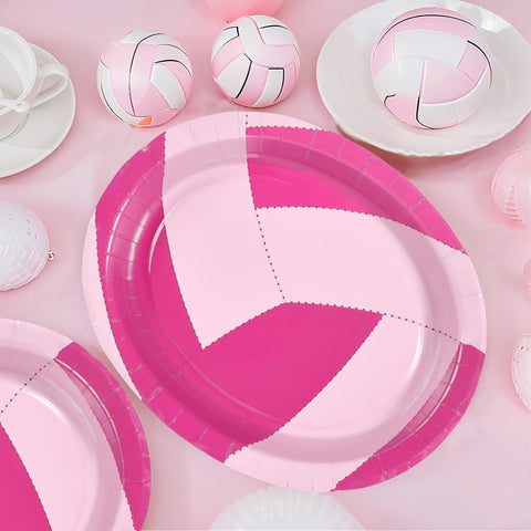 50Pcs Pink Volleyball Oval Paper Plates - Grencian