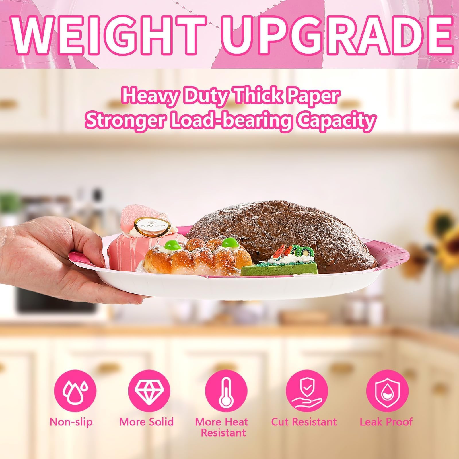 50Pcs Pink Volleyball Oval Paper Plates - Grencian