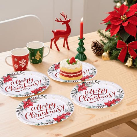 50Pcs Poinsettia Flower Oval Paper Plates - Grencian