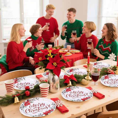 50Pcs Poinsettia Flower Oval Paper Plates - Grencian