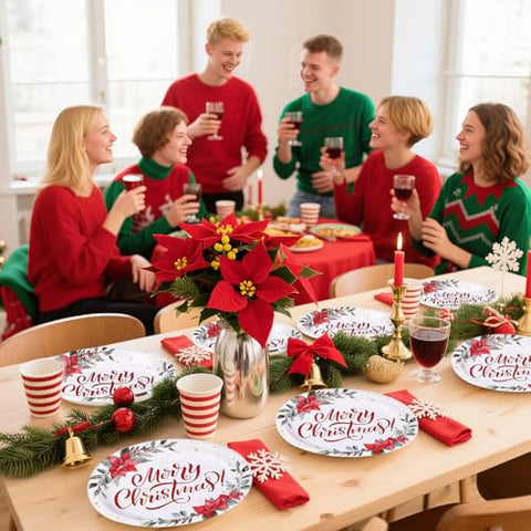 50Pcs Poinsettia Flower Oval Paper Plates - Grencian