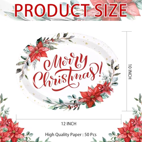 50Pcs Poinsettia Flower Oval Paper Plates - Grencian