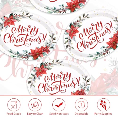 50Pcs Poinsettia Flower Oval Paper Plates - Grencian