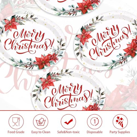 50Pcs Poinsettia Flower Oval Paper Plates - Grencian