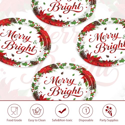 50Pcs Poinsettia Holly Oval Paper Plates - Grencian