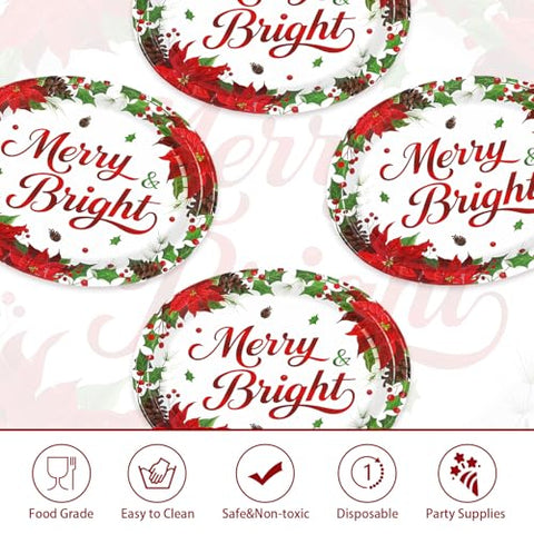 50Pcs Poinsettia Holly Oval Paper Plates - Grencian