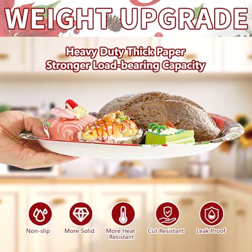 50Pcs Poinsettia Holly Oval Paper Plates - Grencian