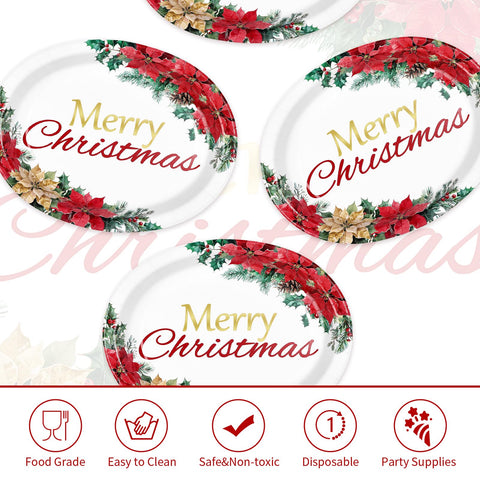 50Pcs Poinsettia Oval Paper Plates - Grencian