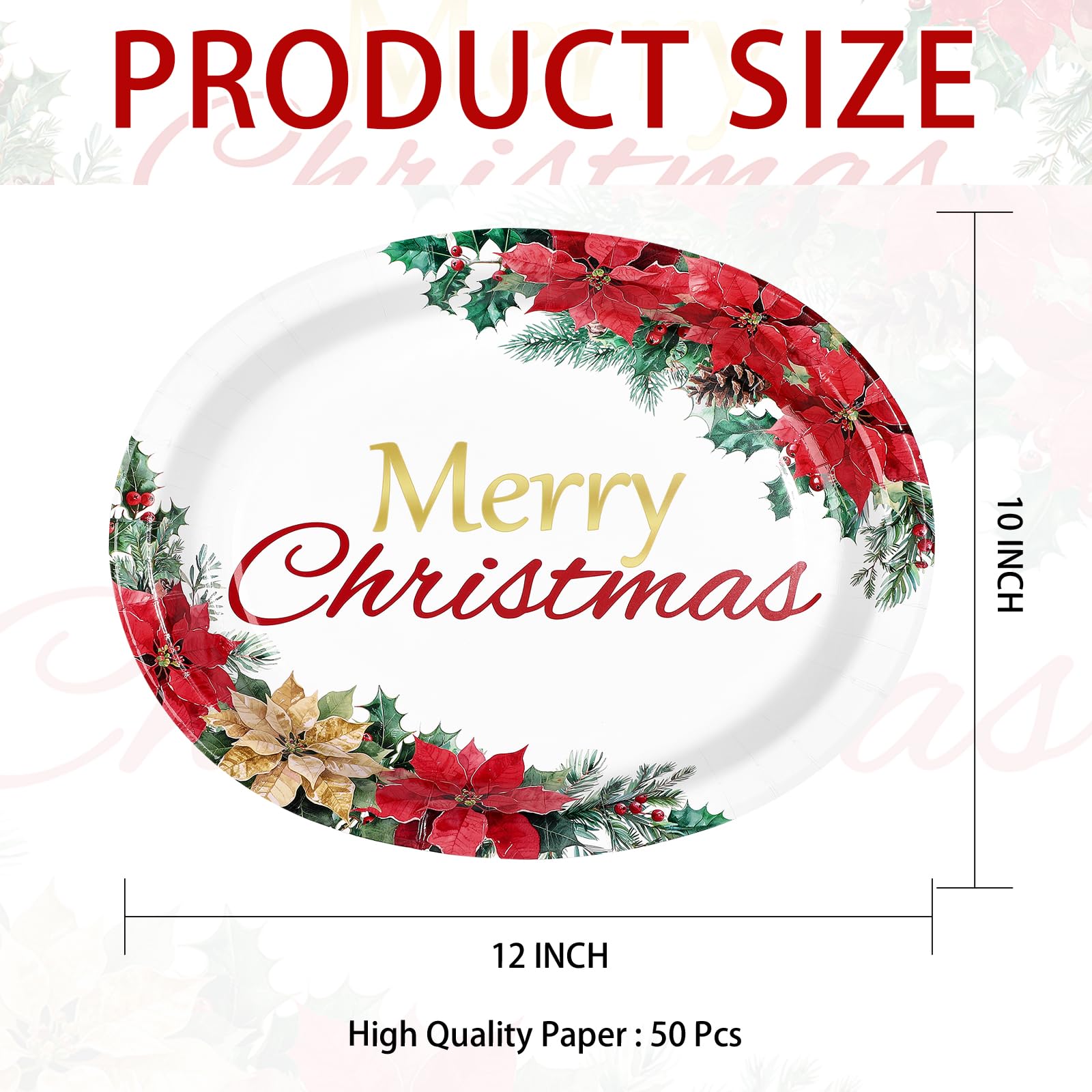 50Pcs Poinsettia Oval Paper Plates - Grencian