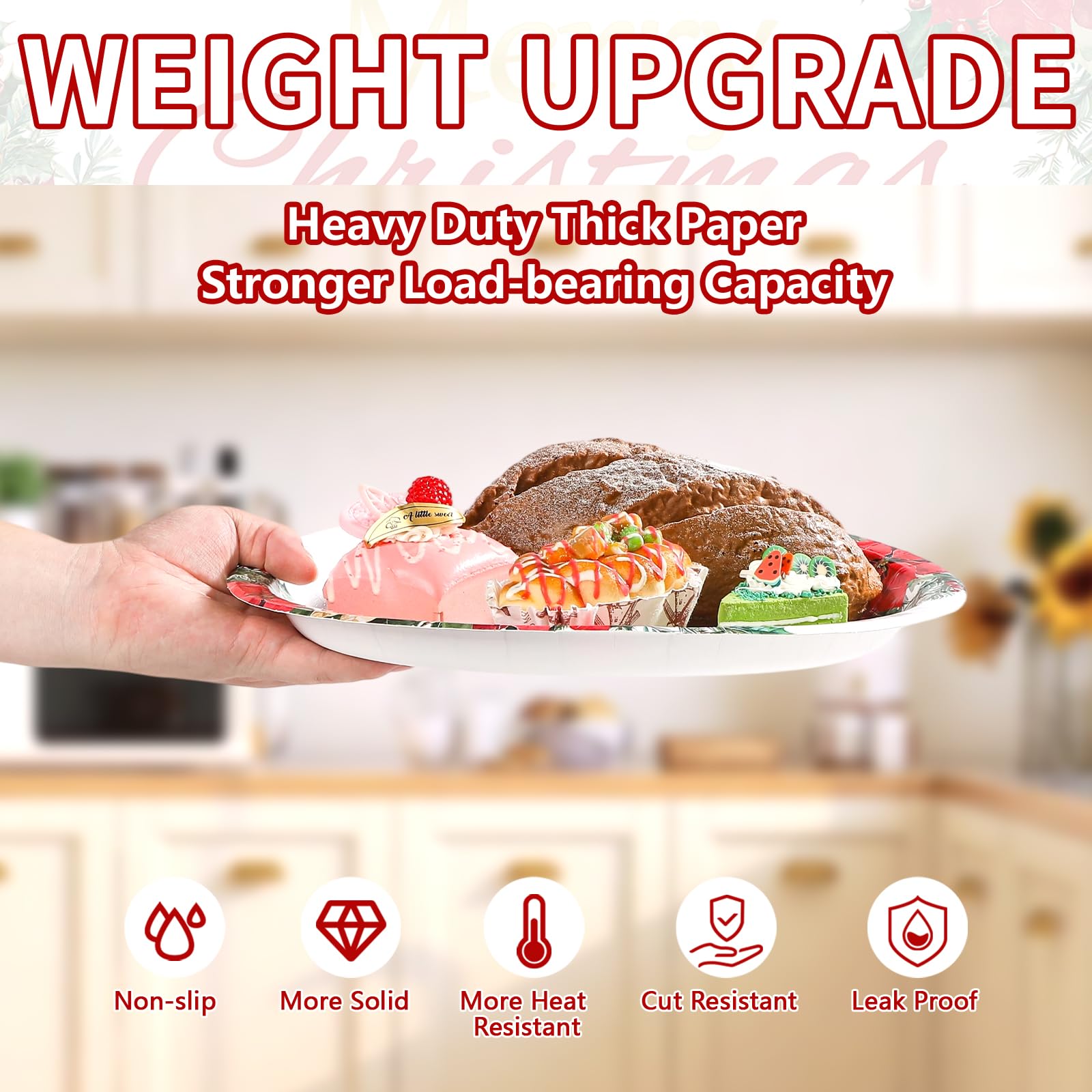 50Pcs Poinsettia Oval Paper Plates - Grencian