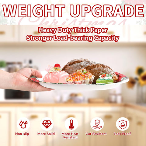 50Pcs Poinsettia Oval Paper Plates - Grencian