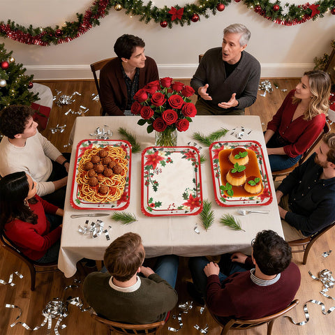 50Pcs Poinsettia Rectangular Paper Platters - Grencian