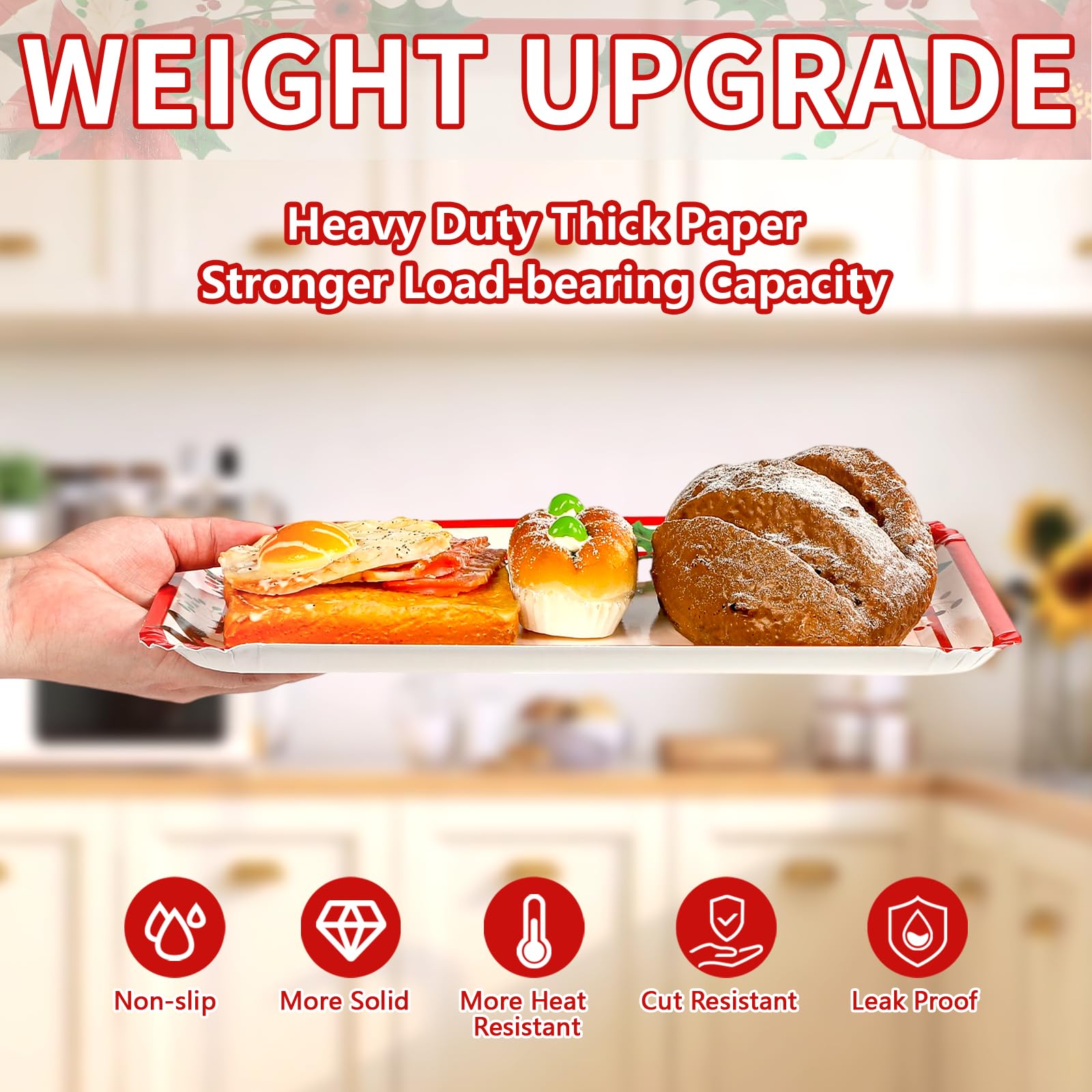 50Pcs Poinsettia Rectangular Paper Platters - Grencian