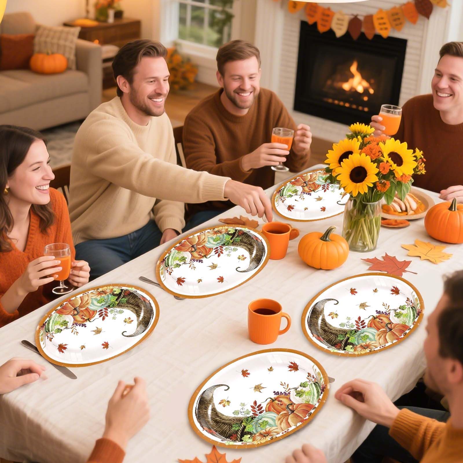 50Pcs Pumpkin Cornucopia Oval Paper Plates - Grencian
