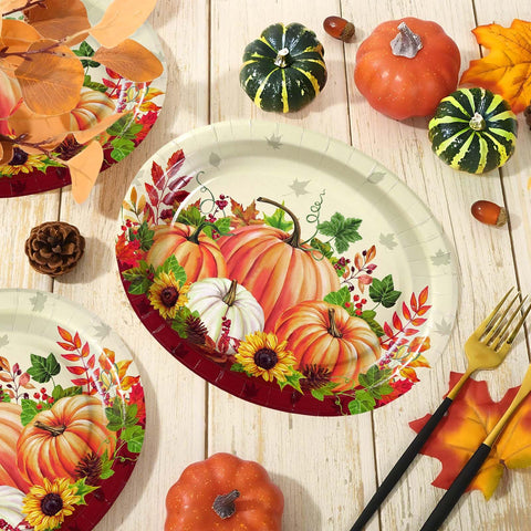 50Pcs Pumpkin Sunflower Oval Paper Plates - Grencian