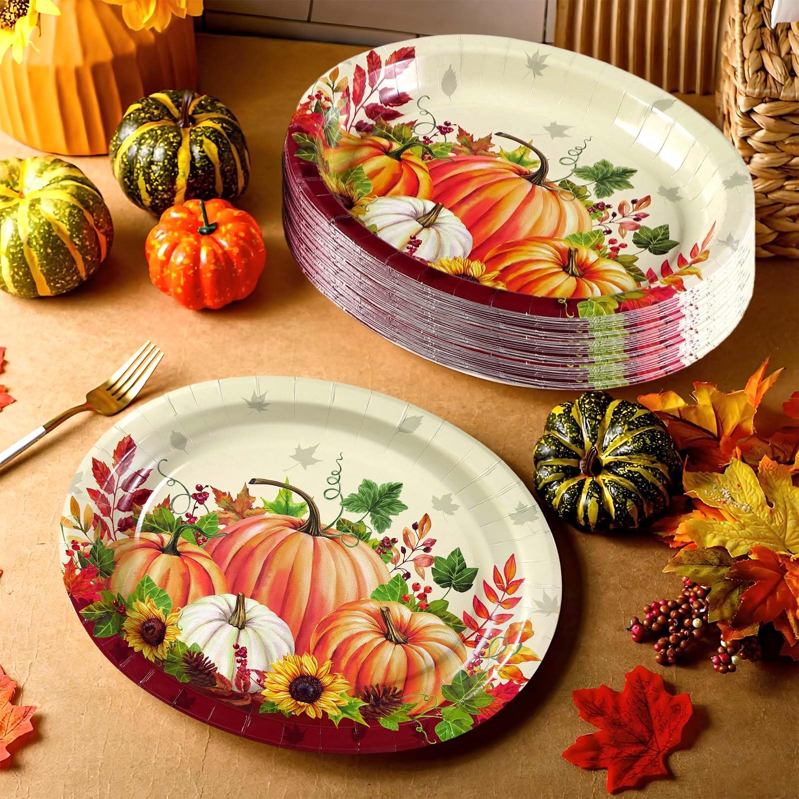 50Pcs Pumpkin Sunflower Oval Paper Plates - Grencian