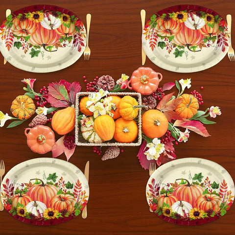 50Pcs Pumpkin Sunflower Oval Paper Plates - Grencian