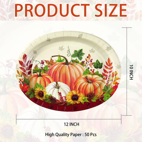 50Pcs Pumpkin Sunflower Oval Paper Plates - Grencian