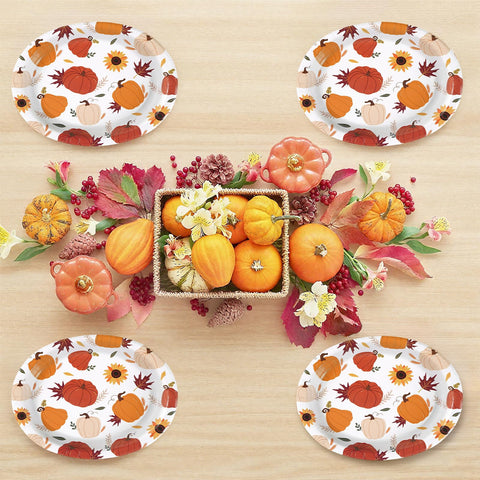 50Pcs Pumpkin and Maple Oval Paper Plates - Grencian