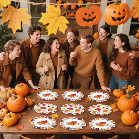 50Pcs Pumpkin and Maple Oval Paper Plates - Grencian