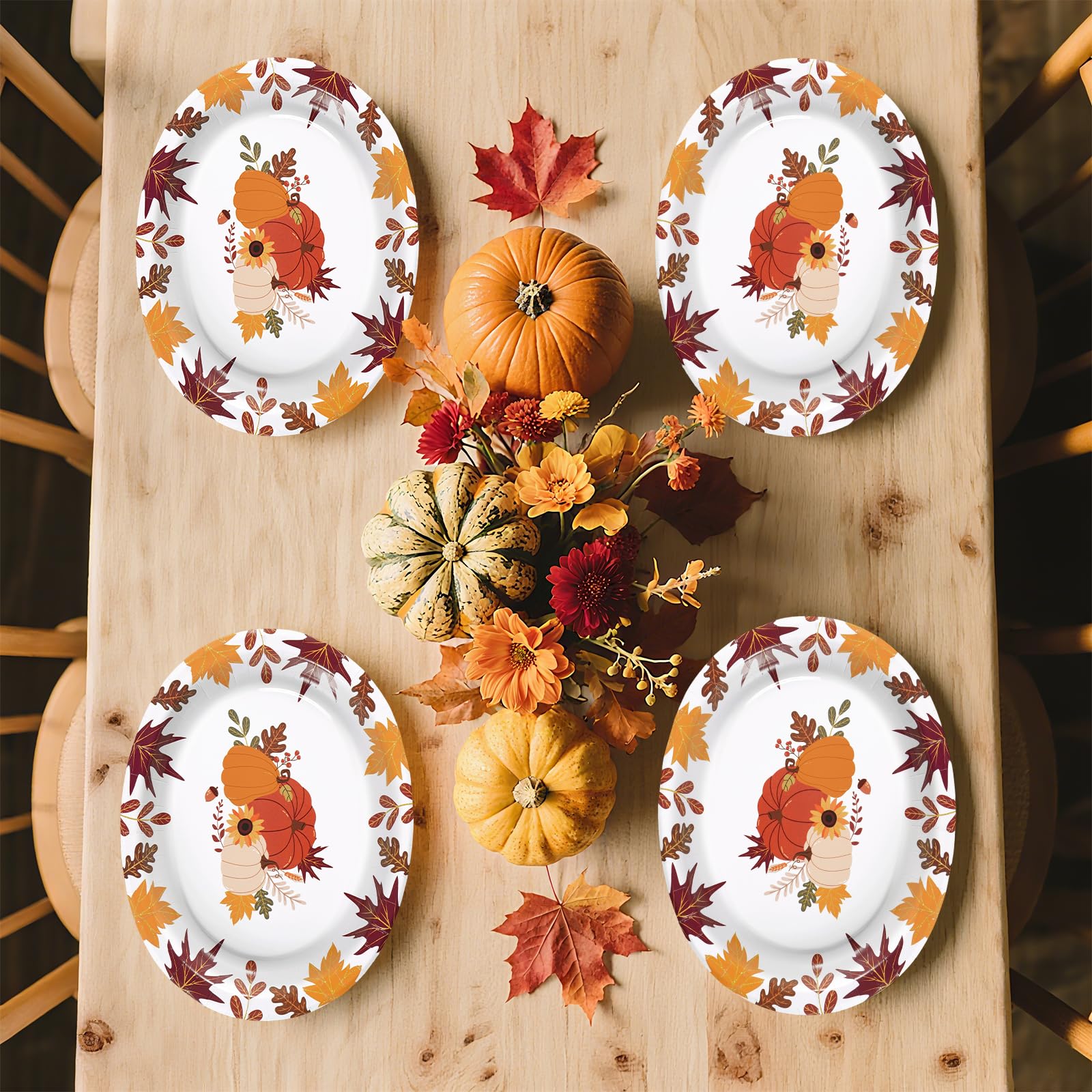50Pcs Pumpkin and Maple Oval Paper Plates - Grencian