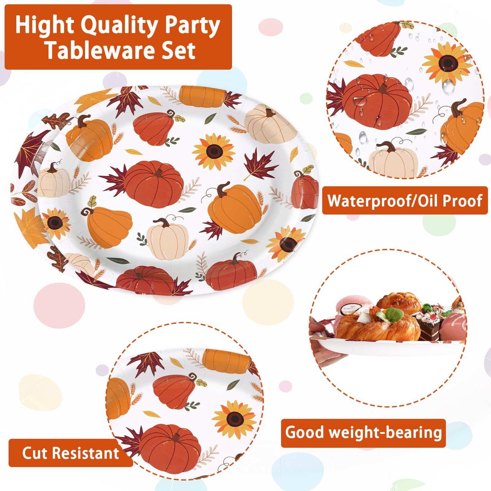 50Pcs Pumpkin and Maple Oval Paper Plates - Grencian