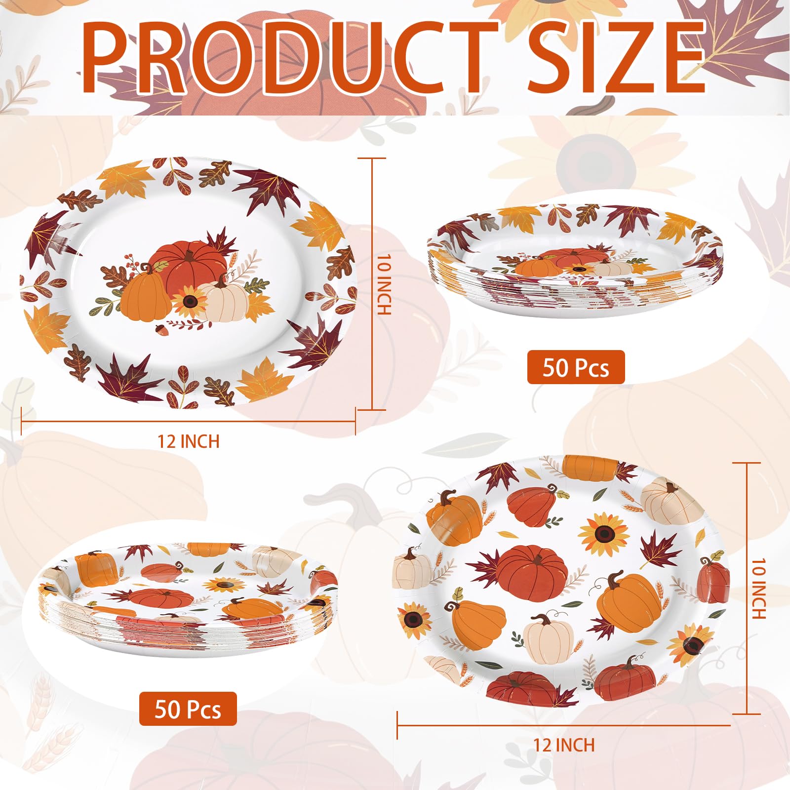 50Pcs Pumpkin and Maple Oval Paper Plates - Grencian