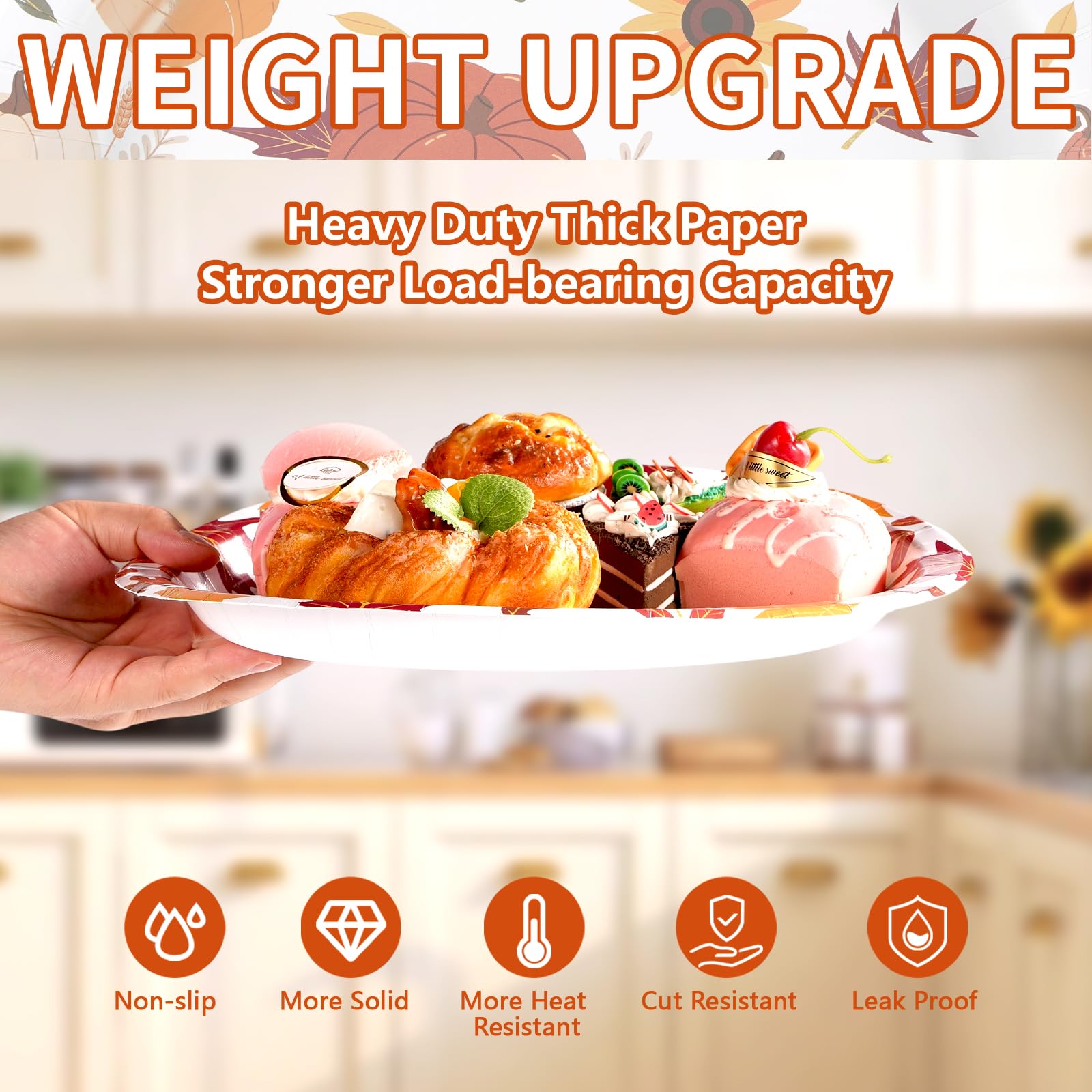 50Pcs Pumpkin and Maple Oval Paper Plates - Grencian
