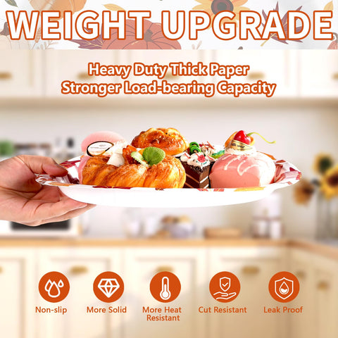 50Pcs Pumpkin and Maple Oval Paper Plates - Grencian