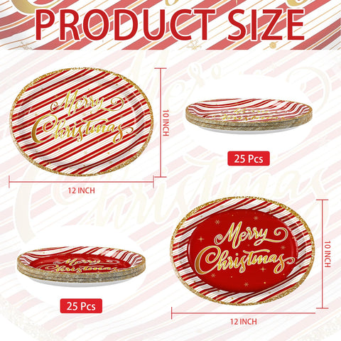 50Pcs Red Gold Foil Stripe Oval Paper Plates - Grencian
