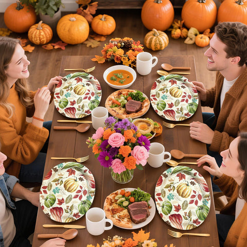 50Pcs Red Green Pumpkin Oval Paper Plates - Grencian