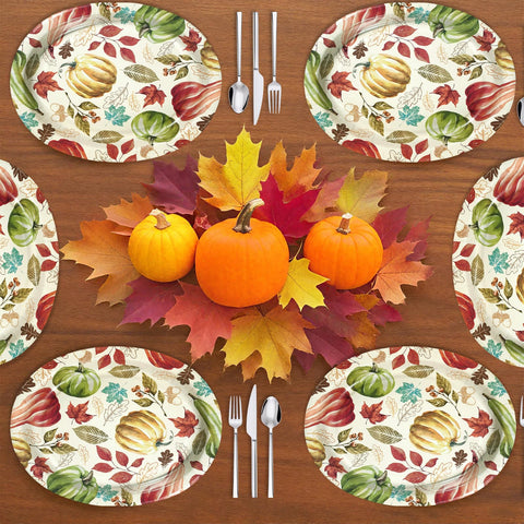 50Pcs Red Green Pumpkin Oval Paper Plates - Grencian