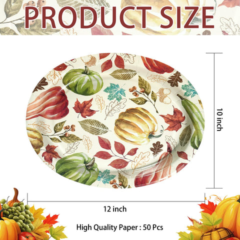 50Pcs Red Green Pumpkin Oval Paper Plates - Grencian