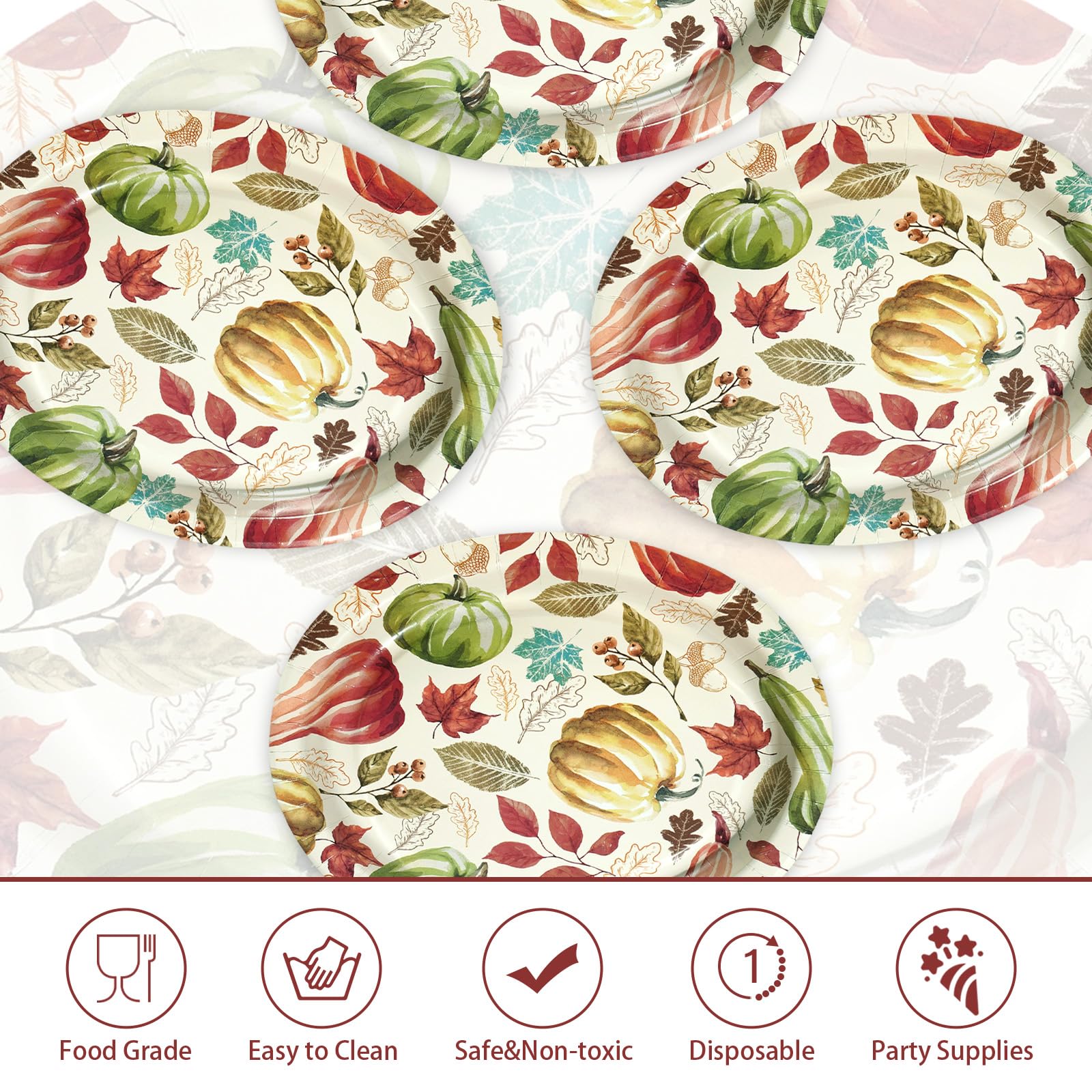 50Pcs Red Green Pumpkin Oval Paper Plates - Grencian