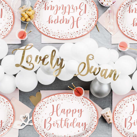 50Pcs Rose Gold Birthday Oval Paper Plates - Grencian