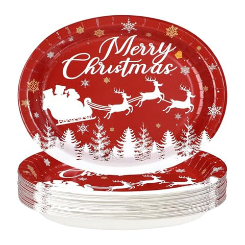 50Pcs Santa Claus and Elks Oval Paper Plates - Grencian