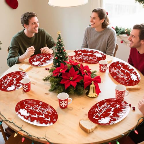50Pcs Santa Claus and Elks Oval Paper Plates - Grencian