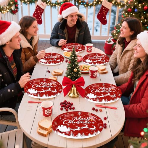 50Pcs Santa Claus and Elks Oval Paper Plates - Grencian