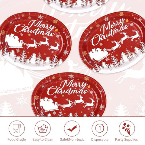 50Pcs Santa Claus and Elks Oval Paper Plates - Grencian