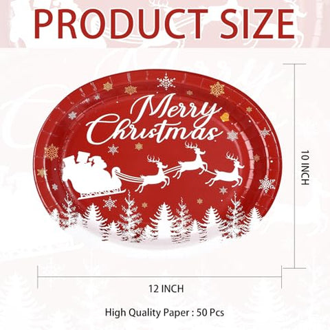 50Pcs Santa Claus and Elks Oval Paper Plates - Grencian