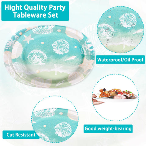 50Pcs Seashell Beach Oval Paper Plates - Grencian