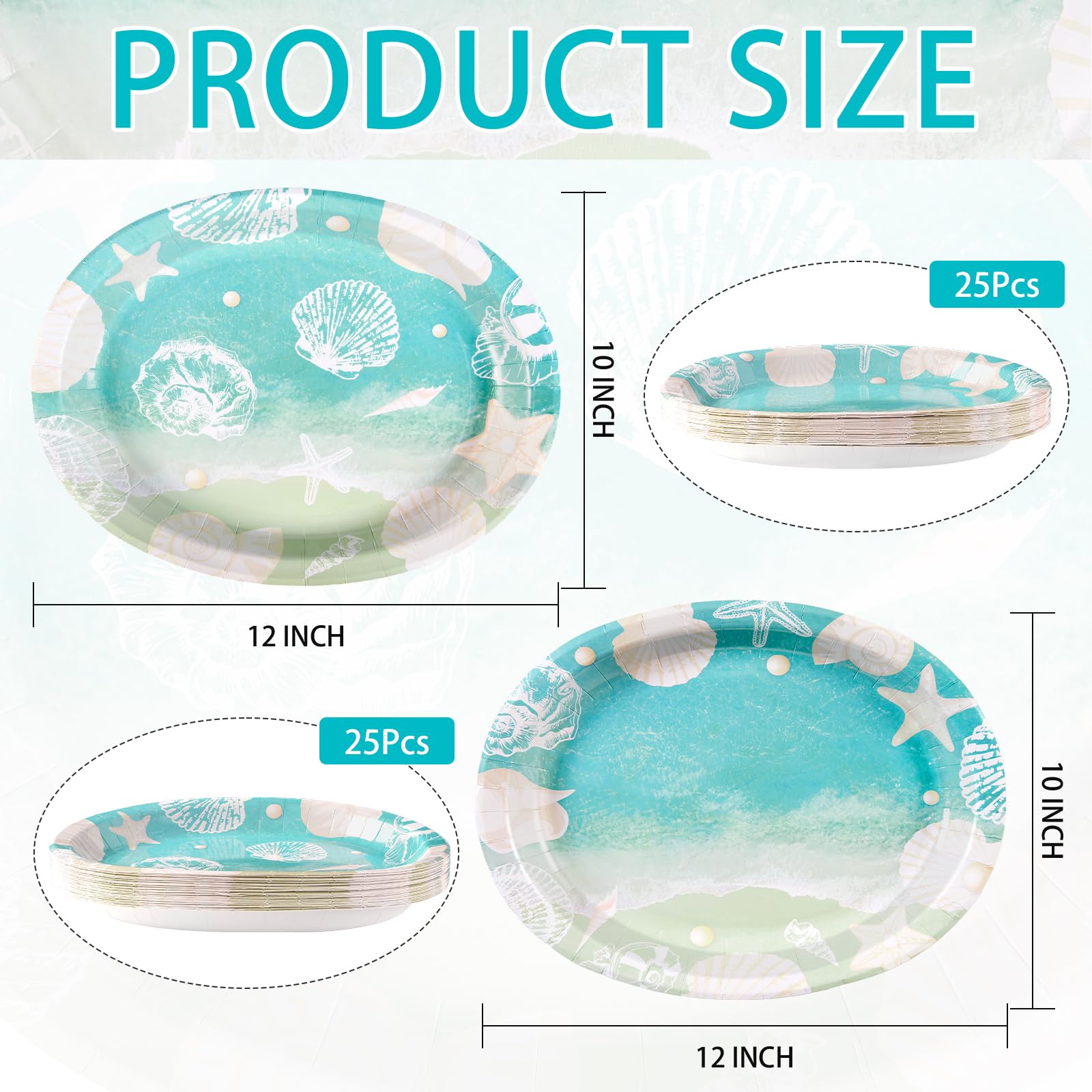 50Pcs Seashell Beach Oval Paper Plates - Grencian