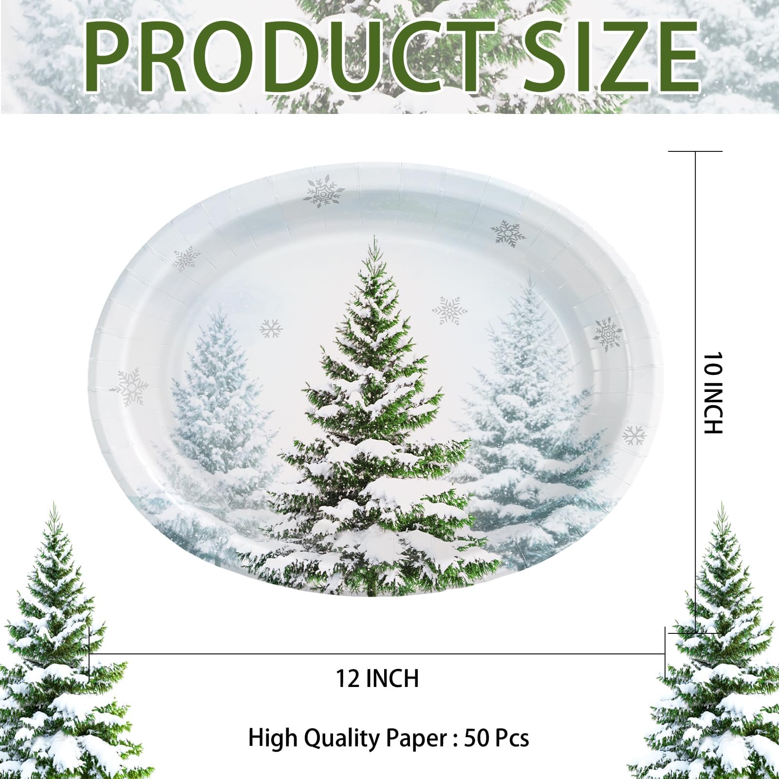 50Pcs Snow Pine Tree Oval Paper Plates - Grencian