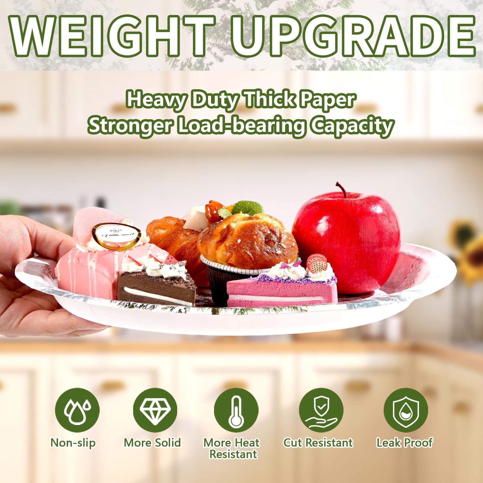 50Pcs Snow Pine Tree Oval Paper Plates - Grencian