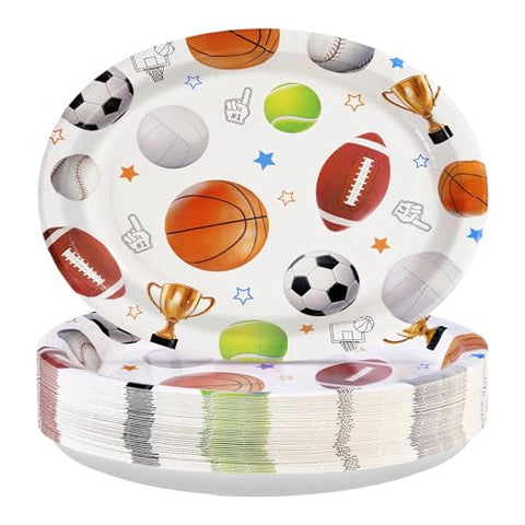 50Pcs Sports Theme Oval Paper Plates - Grencian