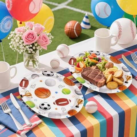 50Pcs Sports Theme Oval Paper Plates - Grencian