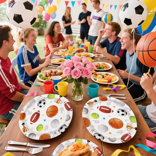50Pcs Sports Theme Oval Paper Plates - Grencian