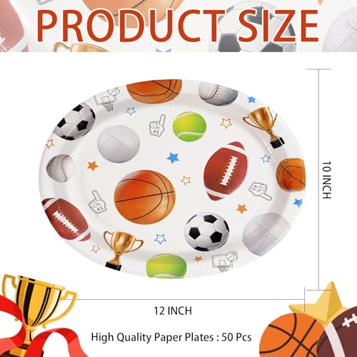 50Pcs Sports Theme Oval Paper Plates - Grencian